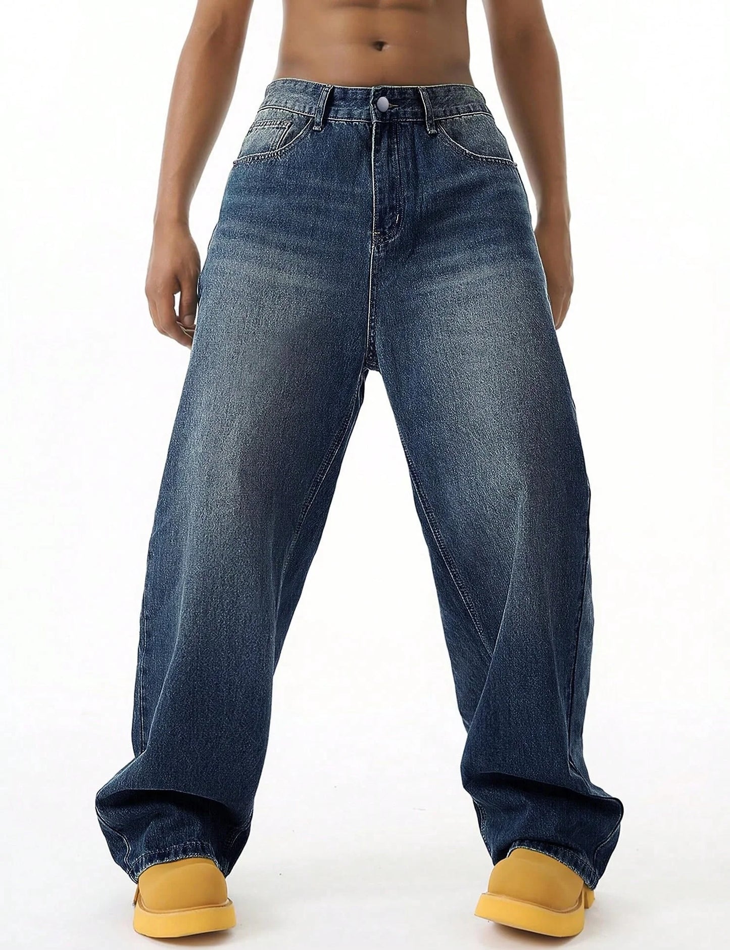 Men'S Wide Leg Jeans Y2K Vintage Baggy Jeans 90S Hip Hop Streetwear Loose Fit Denim Pants