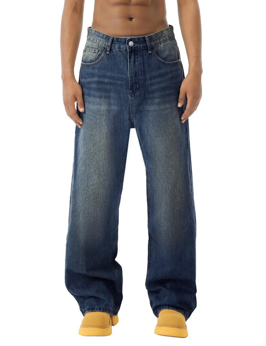 Men'S Wide Leg Jeans Y2K Vintage Baggy Jeans 90S Hip Hop Streetwear Loose Fit Denim Pants