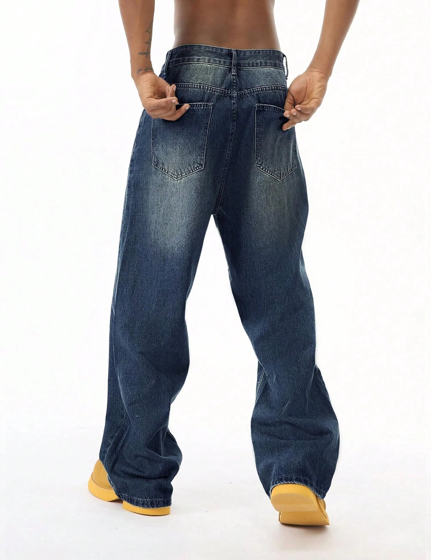 Men'S Wide Leg Jeans Y2K Vintage Baggy Jeans 90S Hip Hop Streetwear Loose Fit Denim Pants